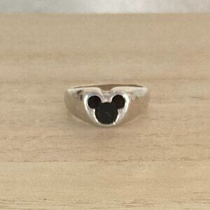 Ring Mickey Mouse Icon Black enamel in 925 Silver Sz4 Pinky